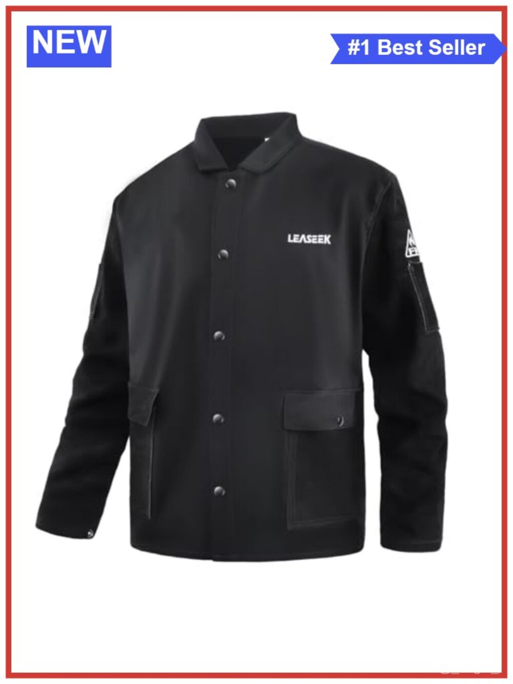 LeaSeek Welding Jacket FR Cotton Leather Sleeves Button Work Coat